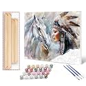 Paint by Numbers for Adults DIY Indians African Tribal Girl and White Horse Oil Painting for Kids Beginner Acrylic Pigmented Kit Wall Art Home Living Room Decor Artwork Handmade Gifts (Manual Frame)