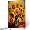 Paint by Numbers for Adults Sun Flower by Vincent Van Gogh, Colorful Canvas Hand-Painted DIY Oil Painting Kits for Beginners, Acrylic Drawing Paintwork Crafts 16 x 20inches (Frameless)