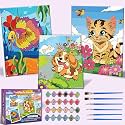 Paint-by-Numbers-Kit-for-Kids, 3 Pack 8x10 Inch Framed Canvas With 24x3ml Acrylic Paints Pots, 6 Brushes, Paint And Sip Kit For Kids, Predrawn Canvas, Painting Kits for Age 8-12, 6-8 Christmas Gift