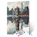 Paint by Numbers Kits DIY Reflection of Animals in Water Acrylic Watercolor Pigment Cat or Lion Oil Paintings Kits Adult Beginner Kids Canvas Artwork Home Living Room Decor 16''W x 20''H（Frameless）