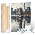 Paint by Numbers Kits DIY Reflection of Animals in Water Acrylic Watercolor Pigment Cat or Lion Oil Paintings Kits Adult Beginner Kids Canvas Artwork Home Living Room Decor 16''W x 20''H（Manual Frame）