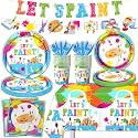 Paint Party Supplies, 142 Pcs Art Paint Party Tableware Set Include Paint Party Plates and Napkins,Art Tablecloths,Paint Banner,Cups,Art Birthday Party Decorations for Kid, Teens and Adults,Serves 20