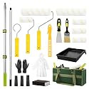 Paint Roller Kit with 2 Extension Poles, Canvas Bag & Disposable Paint Suit, 24PCS Professional Painting Tools, 9"& 4" Rollers, Brushes & Tray for Home & Team Projects