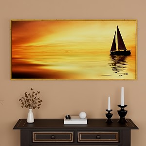 paintingmantra abstract boat in a lake large canvas painting panel wall art print decorative modern framed luxury paintings for home living room hotel bedroom and office dcor gold 23x47 inch