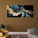 Painting Mantra Wood Abstract Green Marble Large Canvas Painting Panel Wall Art Print,Decorative Modern Framed Luxury Paintings For Home,Living Room,Hotel Bedroom And Office Décor (Gold,23X47 Inch)