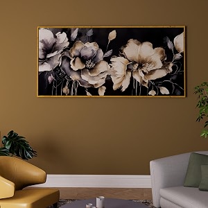paintingmantra abstract magnolia flower large canvas painting panel wall art print decorative modern framed luxury paintings for home living room hotel bedroom and office dcor gold 23x47 inch