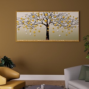 paintingmantra abstract polka tree large canvas painting panel wall art print decorative modern framed luxury paintings for home living room hotel bedroom and office dcor gold 23x47 inch