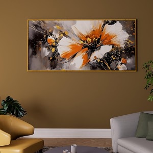 paintingmantra abstract water color flower large canvas painting panel wall art print decorative modern framed luxury paintings for home living room hotel bedroom and office dcor gold 23x47 inch