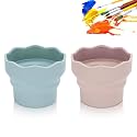 Painting Water Cup, 2 Pcs Portable Collapsible Paint Brush Washer Silicone Washing Bucket Brush Holder Cleaner for Watercolor Acrylic Oil Painting