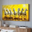 PAINTINGMANTRA Vastu 3D White 7 Running Horses