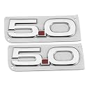 Pair Set 5.0 Emblem Door 3D Fender Side Badge Right Left Decals Stickers Replacement for 2015-2022 Latest Mustang GT 150 (Silver Red)