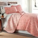 Paisley Quilt Queen Size Bedding Set with 2 Pillow Shams, Reversible Coral