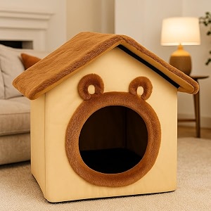 cat house with bear design puppy home kitty bed dog bed adults cat house with cushion brownampbeige small