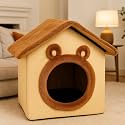 Cat House with Bear Design, Puppy Home Kitty Bed Dog Bed Adults Cat House with Cushion (Brown&amp;Beige, Small)
