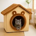 Cat House for Cats,Kitten House Cat&amp;Dog for Adults Cat Puppy Home Pet Bed Indoor Pet Bed with Bear Ears Design, (Beige&amp;Golden Brown, Medium)