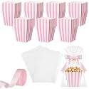 Pajean 24 Set Carnival Striped Popcorn Boxes with Gift Bags &amp; Ribbon, Pink