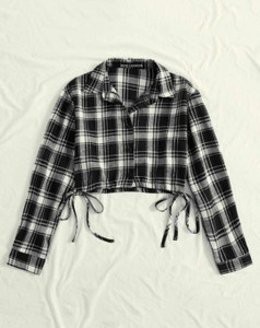 PakhiOutfit Women Checkered Party Black Shirt