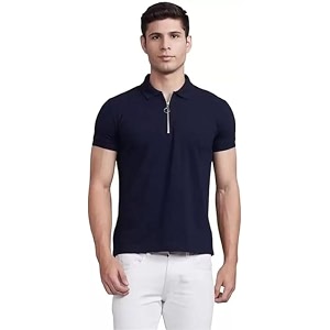 Solid Polo T-Shirt Zip Collar Cotton Blend