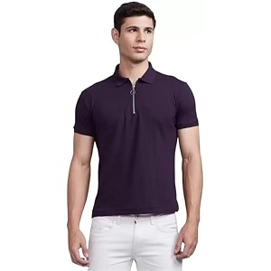 Solid Polo T-Shirt Zip Collar Cotton Blend