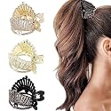 PALAY® 3 Pack Hair Claw Clips for High Ponytail, Metal Pearl Crystal Crown Hair Clips for Women Girls, Stylish Small Ponytail Holder Buckle for Thick Long Hair, Decorative Hair Accessories