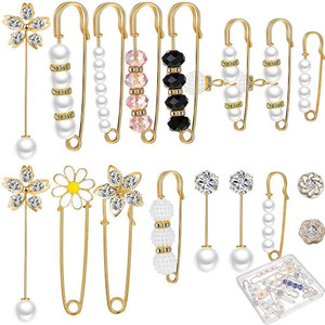 PALAY Faux Pearl Rhinestones Collar Safety Pin