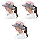 PALAY Hat for Women Stylish Wide Brim Sun Summer Beach with Ponytail Hole UPF 50 UV Protection Mesh Bucket Packable Travel Cap Boating Fishing Outdoor 3 PCS Pink