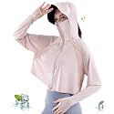 PALAY® Sun Protection Jacket for Women UPF 50+ Sun Black-coating Wide Brim Hat Protection Jacket Lightweight Full Zip up Outdoor Running Hiking Hoodie with Face Mask