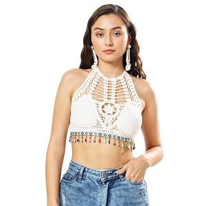 PALAY Womens Summer Beach Backless Crochet Halter