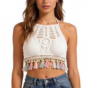 PALAY Womens Summer Beach Backless Crochet Halter