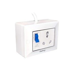palfrey extension board - single 16a socket with safety shutteramp16a mcb switch16a 3 pin plug with indicator25 sqmm 3 core cablewhite color2 meter 3000w - 25mm cable2 meter250volts