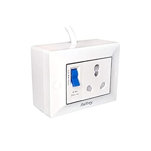 palfrey extension board-single 16a socket with safety shutteramp16a mcb switch16a 3 pin plug with indicator15 sqmm 3 core cablewhite color3 meter2000w-15mm cable3 meter240 volts