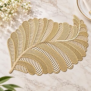 palm leaf pvc placemat for center table champagne light gold