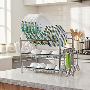 palomino 3 layer 18 inch kitchen rack wall mount kitchen dish rack plate cutlery standkitchen utensils mini rack for modern utensils holder steel 15 x 18 inch