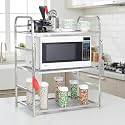 Palomino Kitchen Microwave Shelf, Stand Kitchen Counter Shelf Organizer, Microwave Oven Rack, 3 Tiers with 2 Hooks (75 x 38 x 11 cm, Stainless Steel, Tiered Shelf)