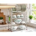 Palomino Stainless Steel 4 Shelf Wall Mount Kitchen Utensils Rack | Dish Rack with Plate &amp; Cutlery Stand | Modular Kitchen Storage Rack | Kitchen Organizer (18x24 inches)