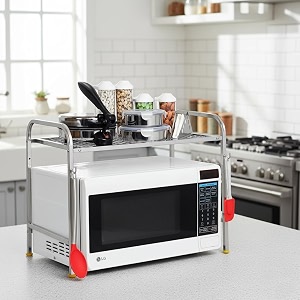 palomino kitchen microwave shelf microwave stand kitchen counter shelf organizer spicy shelf rack toaster organizer microwave oven rack 1 tiers with 2 hooks 58 x 38 x 8 cm