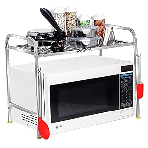 palomino kitchen microwave shelf microwave stand kitchen counter shelf organizer spicy shelf rack toaster organizer microwave oven rack 1 tiers with 2 hooks 58 x 38 x 8 cm