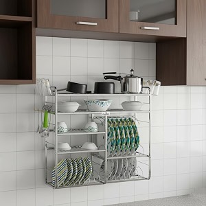 palomino stainless steel polo wall mount 5 layer modern kitchen utensils dish rack stainless steel kitchen rack utensil rack utensil stand - 30 inch