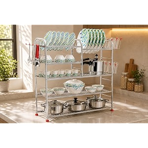 palomino wall mount kitchen utensils dish rack  stainless steel utensil stand with plate amp cutlery holder 31 x 30 inches  kitchen shelves organizer  hanging