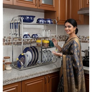 palomino wall mounted kitchen dish rack  4 shelves  stainless steel rack  holds 18 plates  space-saving  rustproof  easy assembly 24x24 inch