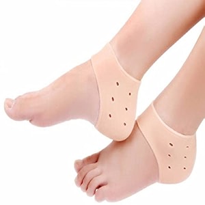 3 pair silicone gel heel pad socks for pain relief for men and women beige free size