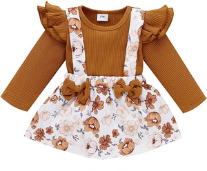 pamberston dungaree for baby girls casual floral print cotton blend brown pack of 1