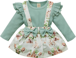 pamberston dungaree for baby girls casual floral print cotton blend green pack of 1