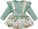 PAMBERSTON Dungaree For Baby Girls Casual Floral Print Cotton Blend (Light Blue, Pack of 1)