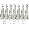4.3''White Leather Tassels 12Pcs with Silver Caps for Keychains