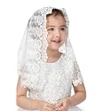 PAMOR First Communion Veils for Girls Lace Chapel Veil Mantilla Veils Latin Mass Church Veil for Catholic Baptism D Shape