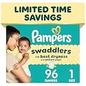 Pampers Swaddlers Diapers, Size 1 (8-14 lbs), 96 Count, Absorbent, Keeps Baby Dry and Comfortable, Skin Safe Disposable Baby Diaper (Packaging May Vary).
