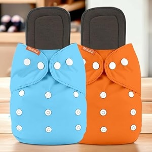 cloth diapers with 5 layer bamboo insert pads  reusable washable diapers for newborn baby infant toddler  adjustable cotton pocket nappies pack orange blue