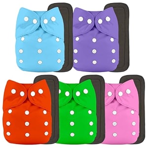cloth diapers with 5 layer bamboo insert pads  reusable washable diapers for newborn baby infant toddler  adjustable cotton pocket nappies pack all 5