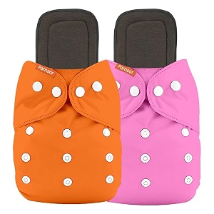 cloth diapers with 5 layer bamboo insert pads  reusable washable diapers for newborn baby infant toddler  adjustable cotton pocket nappies pack orange pink